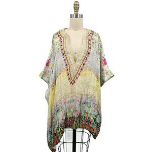 Anthropologie BL-NK Blank London Floral Linen Blouse Poncho Womens One Size Top